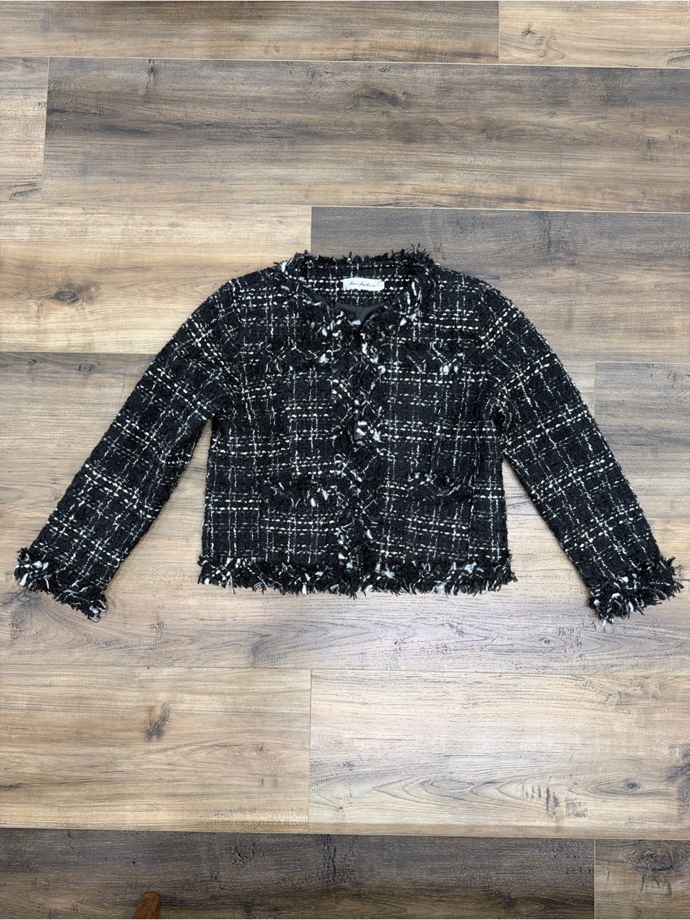 Women's Black Tweed Fringed Cropped Blazer